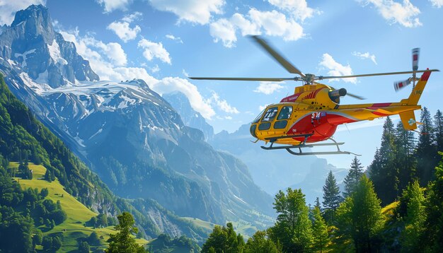 Photo un hélicoptère survolant les alpes françaises