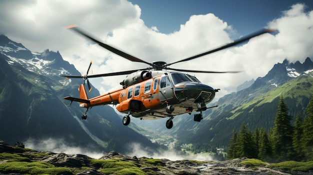 Photo hélicoptère survolant une montagne