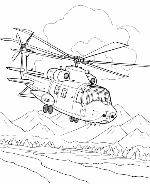 Photo un hélicoptère volant au-dessus d'une montagne avec un fond de ciel génératif ai
