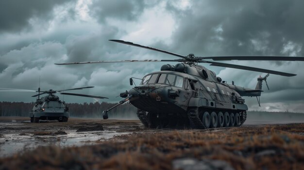 Photo hélicoptères militaires stationnés sur le terrain