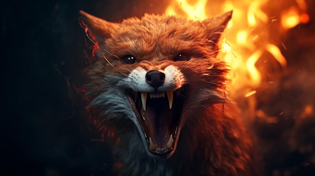 Photo hellish fox a vray tracing rendu d'un drame intense