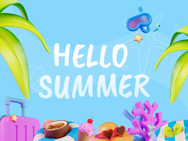 Hello Summer illustration avec des icônes 3D