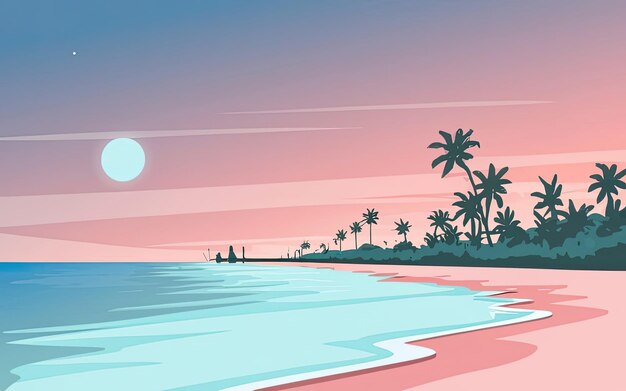 Henry style rivière couleurs pastel léger doux une plage palmiers beau horizon style minimaliste