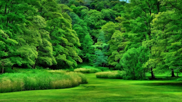 L'herbe et les bois verts dans le parc