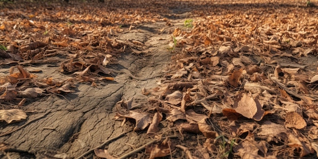 Herbe brune sèche sur le sol avec des feuilles séchées