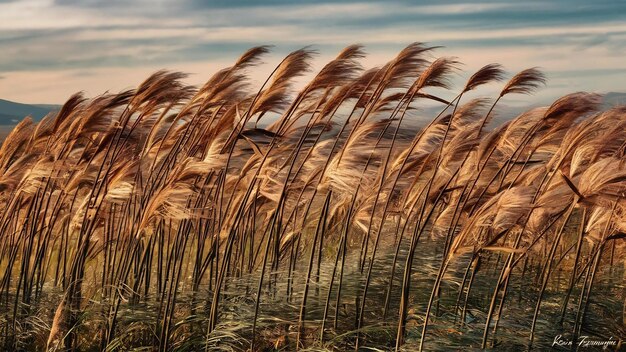 Photo l'herbe de kans saccharum spontanée dans le vent