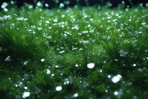 Une herbe luxuriante et de belles fleurs la nuit