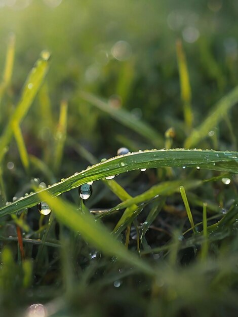 Herbe mouillée par la rosée