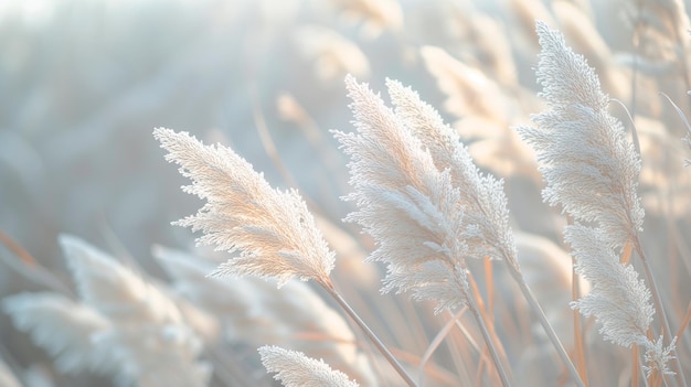 Herbe de pampa dorée dans le ciel abstrait naturel de plantes douces cortaderia selloana en mouvement