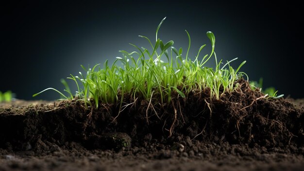 L'herbe pousse dans le sol de la terre