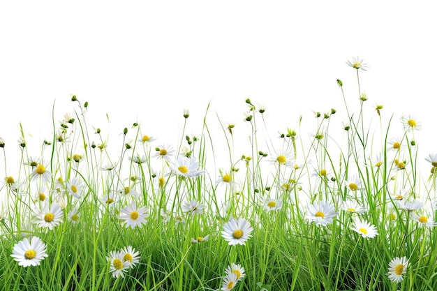 herbe de printemps et fleurs sauvages de marguerite isolées avec un tracé de détourage et un canal alpha