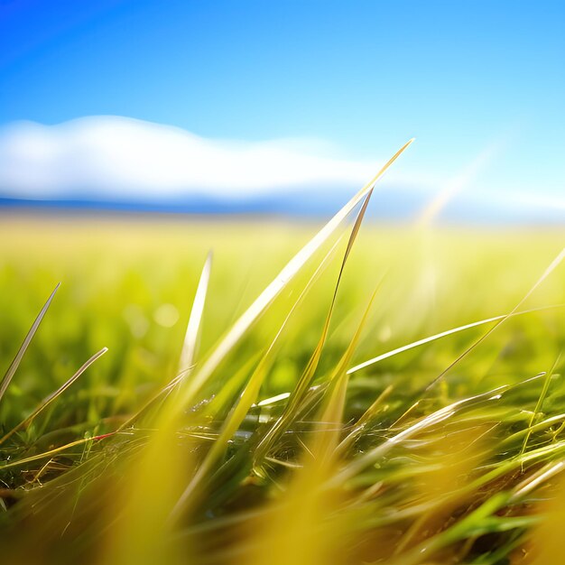 Photo herbe verte et ciel bleu ai générative