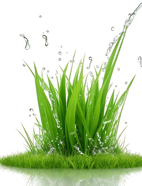 Photo l'herbe verte fraîche avec des éclaboussures d'eau sur un fond blanc
