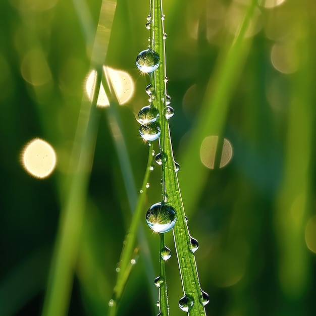 Herbe verte fraîche avec des gouttes de rosée bouchent Fond de nature