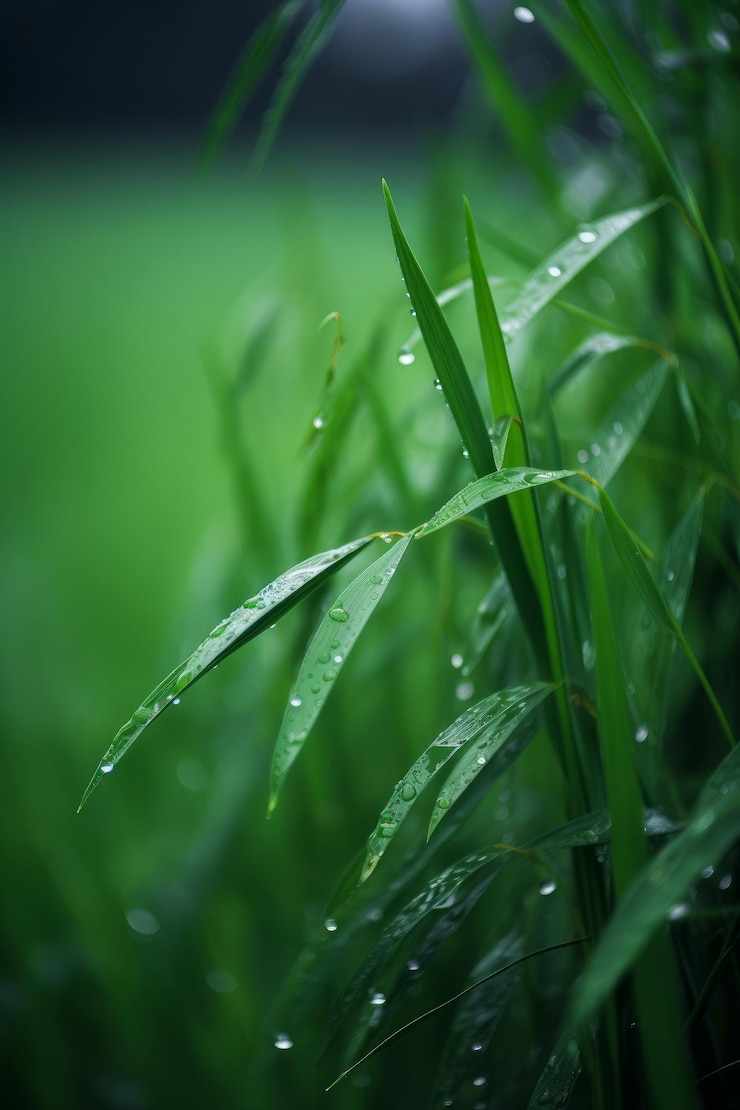 Photo une herbe verte avec des gouttes d'eau dessus