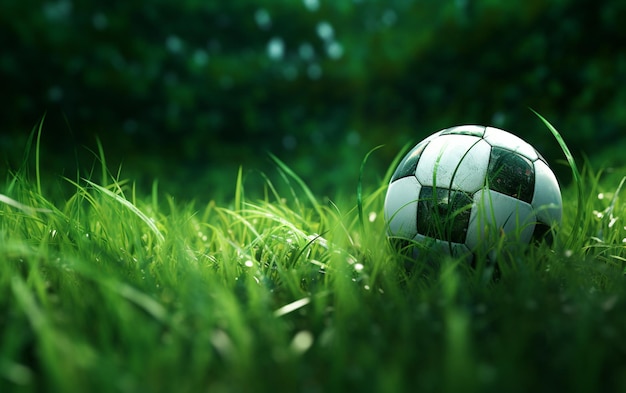 Herbe verte juteuse de football et ballon de football