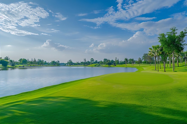 Photo l'herbe verte d'un magnifique terrain de golf