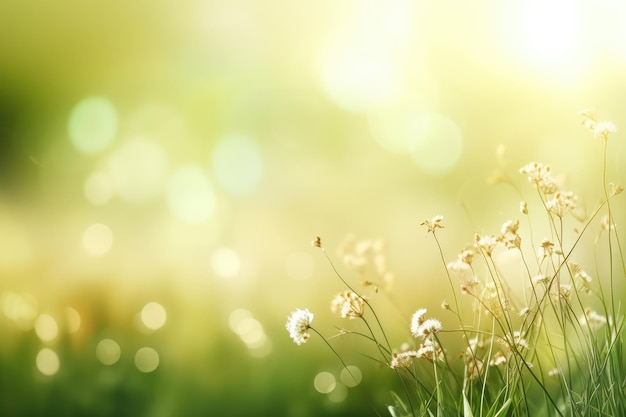 des herbes en fleurs dans le vent sur un fond vert frais et flou