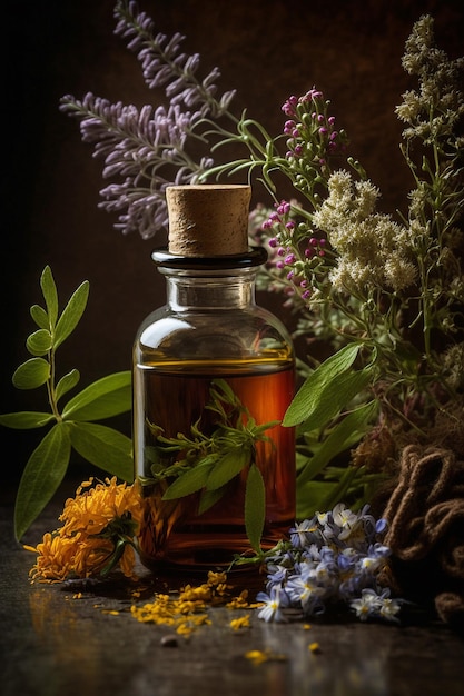 Herbes et fleurs de spa aux huiles essentielles AI générative