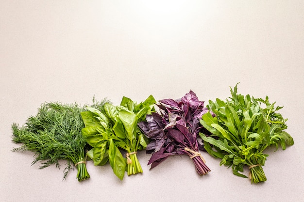 Herbes fraîches assorties: basilic, roquette, aneth.