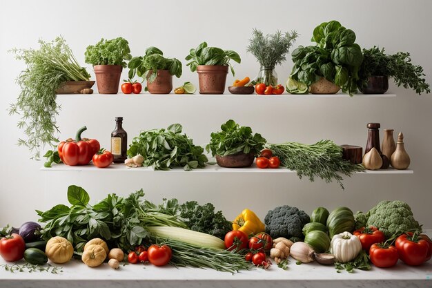 herbes et légumes sur fond blanc