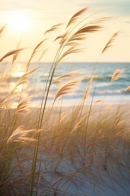 Les herbes de la plage flottent dans la brise de l'océan