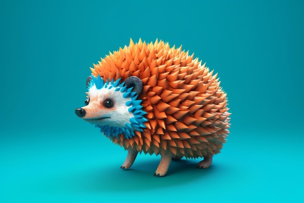 Un hérisson aux cheveux bleus et orange est sur fond bleu.