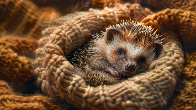 Un hérisson content, enroulé dans une couverture confortable, met en valeur le charme adorable et bizarre de ces animaux de compagnie épineux mais aimants.