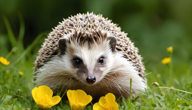 Le hérisson dans son habitat naturel de jardin avec de l'herbe verte