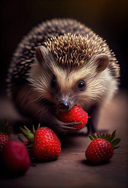 Hérisson grignotant des fruits ai génératifs