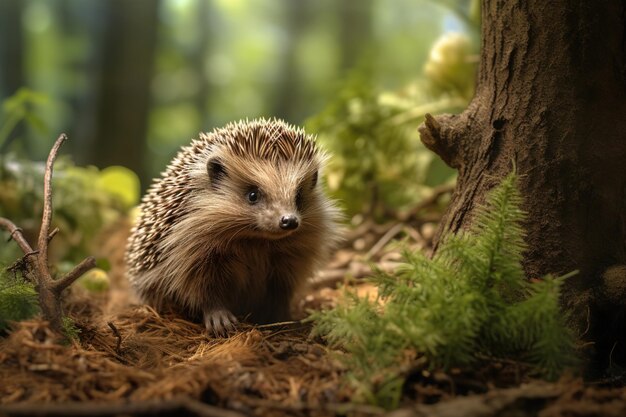 Le hérisson en gros plan dans la forêt