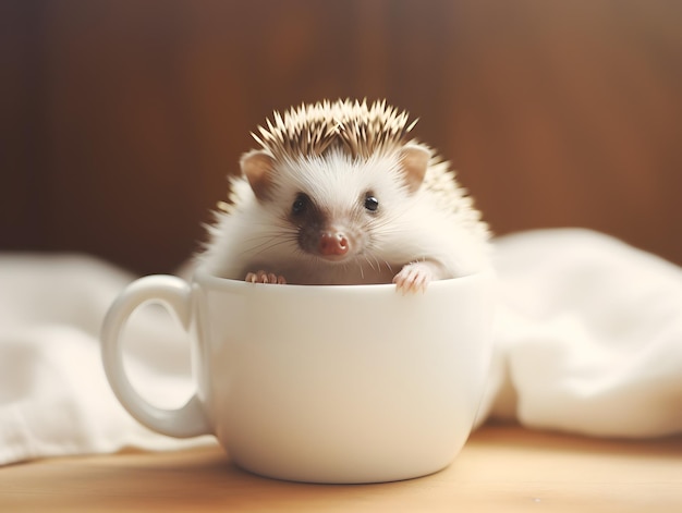 Hérisson mignon et adorable dans une tasse de thé généré par l'IA