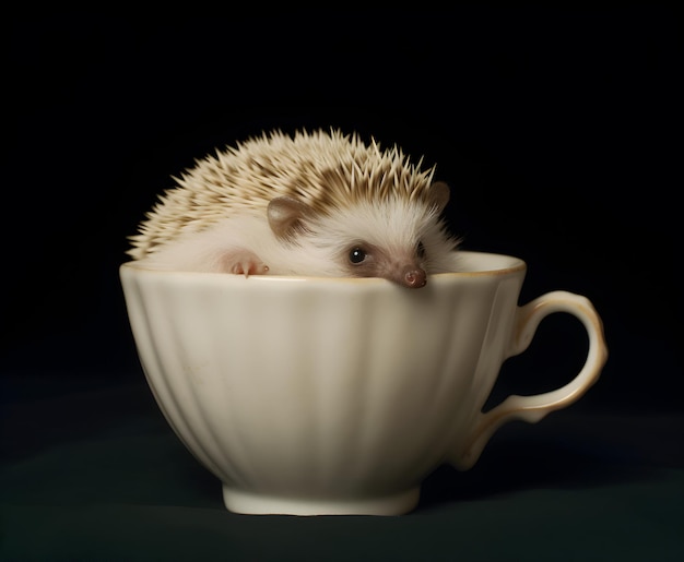Un hérisson mignon et adorable dans une tasse de thé généré par l'IA