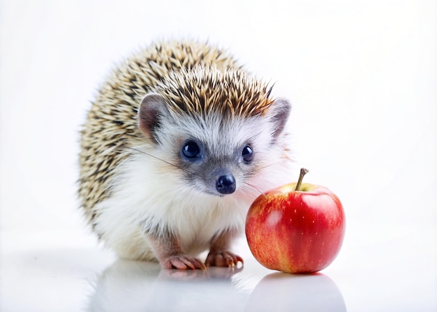 hérisson avec une pomme isolée sur fond blanc