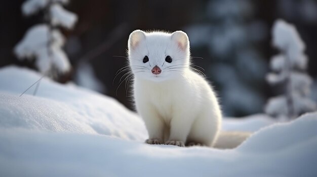 Photo l'hermine est mignonne et confortable en hiver