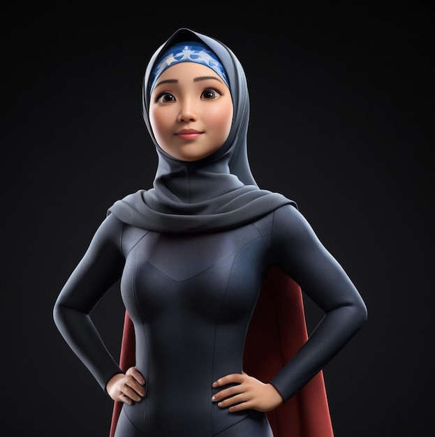 Une héroïne asiatique portant un hijab sur un fond noir