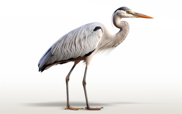 Héron oiseau sur ses pieds isolé sur fond blanc