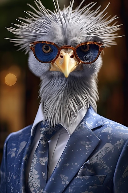 Heron vêtu d'un costume moderne élégant avec une belle cravate Portrait de mode d'un anthropomorphique