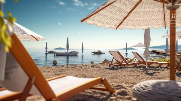 heure d'été yachts plage chaises longues parasols