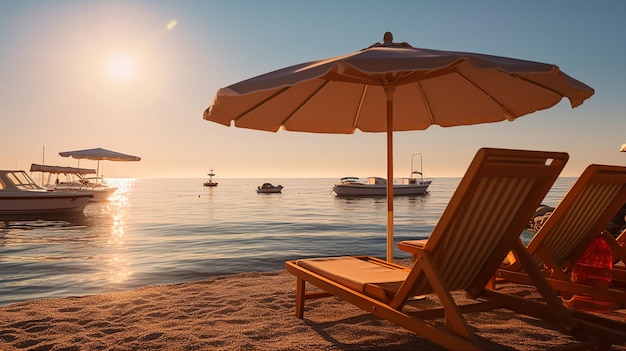 heure d'été yachts plage chaises longues parasols