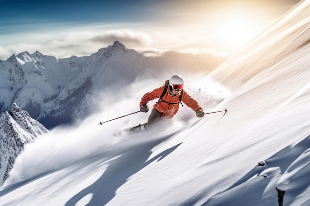 Heure d'hiver Paysage de skieurs et de montagnes AI générative