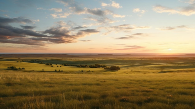 L'heure d'or Un magnifique champ d'herbe surplombant l'océan au coucher du soleil