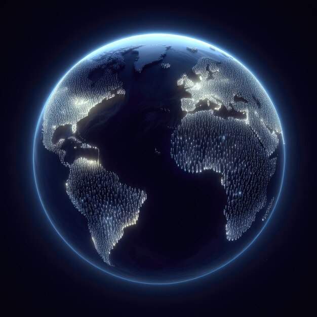 heure de la terre vue modèle 3d vue modèle réaliste vue sombre vue de l'heure de la terre avec beaucoup d'humains dans la terre