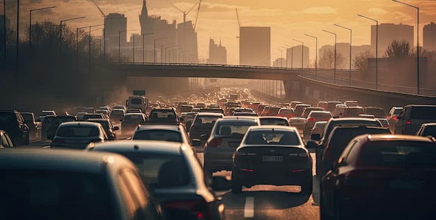 Photo heures de pointe de la voiture, rue de la ville, voitures sur l'autoroute dans les embouteillages