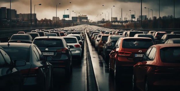 Heures de pointe des voitures, rue de la ville Voitures sur l'autoroute dans les embouteillages Créé avec la technologie Generative AI