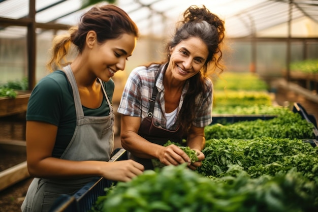 Heureuse agricultrice multiethnique travaillant à l’intérieur de la serre