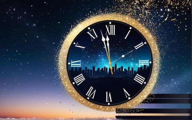 heureuse année nouvelle compte à rebours horloge sur abstrait scintillant ciel de minuit avec copie espace fête festive dans
