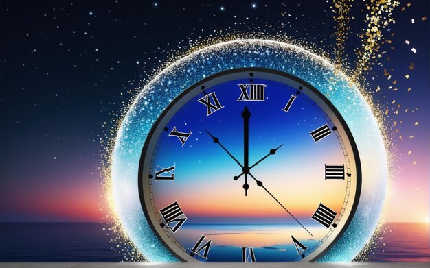 heureuse année nouvelle compte à rebours horloge sur abstrait scintillant ciel de minuit avec copie espace fête festive dans