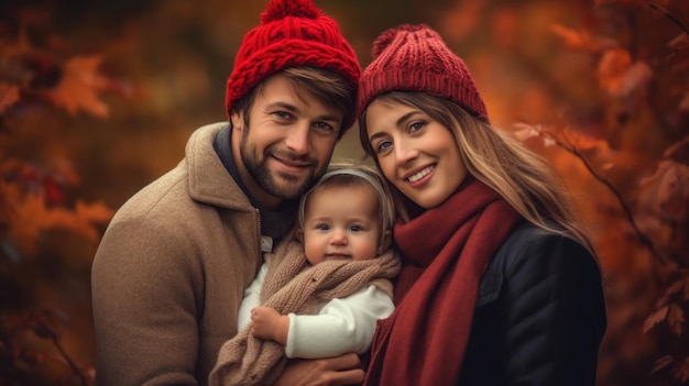 Heureuse belle famille d'automne Illustration AI Générative