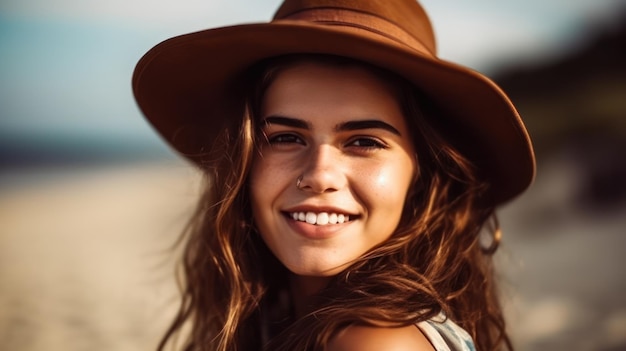 Heureuse belle jeune femme sur la plage